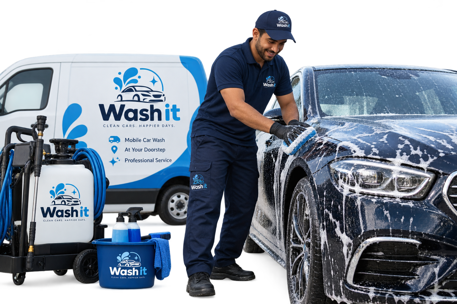 عامل Wash It أثناء غسيل السيارة